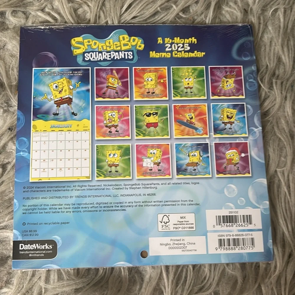 SpongeBob Squarepants 16-Month 2025 Meme Calendar New Unopened
